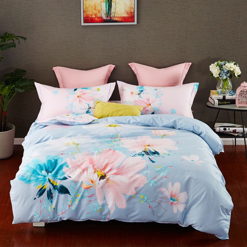 Fashional Big White Flowers Bed Linens Pure Cotton Princess