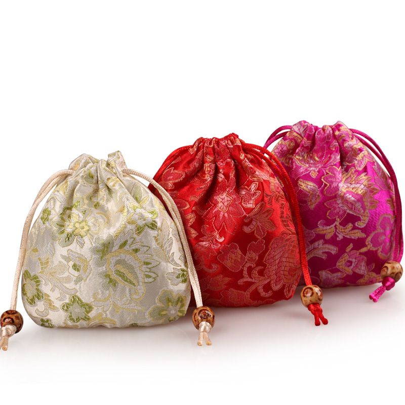 2020 Mini Chinese Silk Jewelry Pouch Satin Floral Drawstring Gift Bag ...