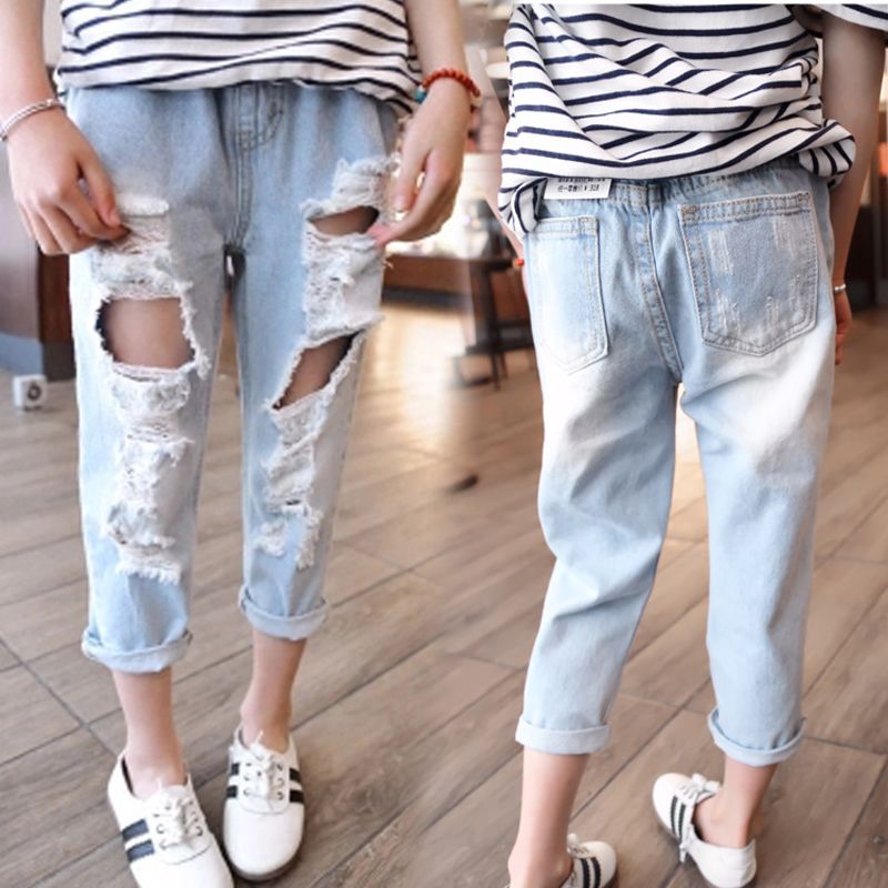 Acquistare Neonate Jeans Strappati 2017 Bambini Denim Pantaloni Primavera  Solid Bambini Jeans Elastico In Vita Fori Ragazze Jeans Kids Skinny Pants  Economico | Consegna Veloce E Qualità | DHgate Italy