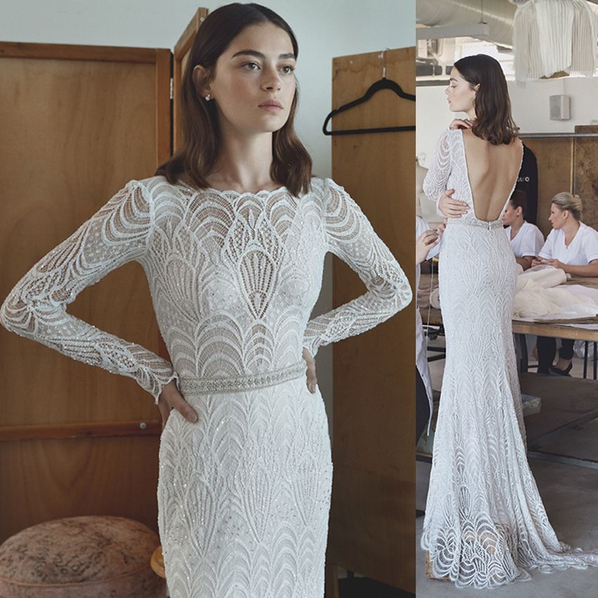 long sleeve column wedding dress