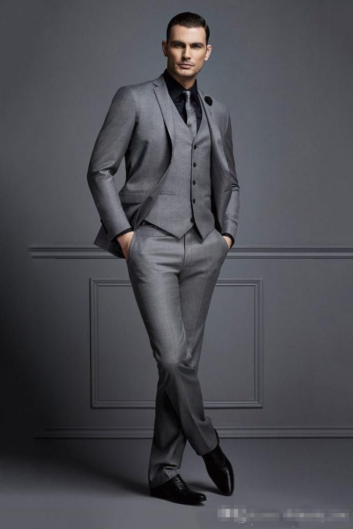 Compra Gris 3 Piezas Para Hombre Traje Para Hombre Traje Barato Hombre  Formal Trajes Para Bodas Mejores Hombres Slim Fit Groom Txedos Para Hombre  Chaqueta + Chaleco + Pantalones Barato | Entrega