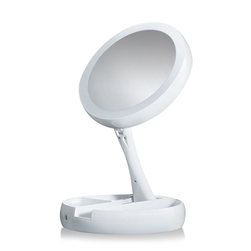 New My Fold Away Led Makeup Mirror Double Sided Rotation Folding Usb Lighted Vanity Touch Screen Portable Tabletop Lamp Decorative Bathroom