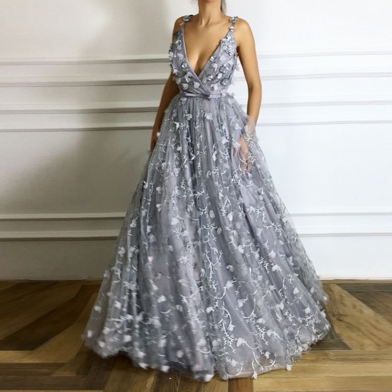 3d floral applique prom dress
