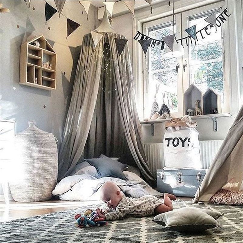 Wholesale Kid Bed Canopy Bed Curtain Round Dome Hanging Mosquito Net Tent Curtain Moustiquaire Zanzariera Baby Playing Home Klamboe B1463 Cot With