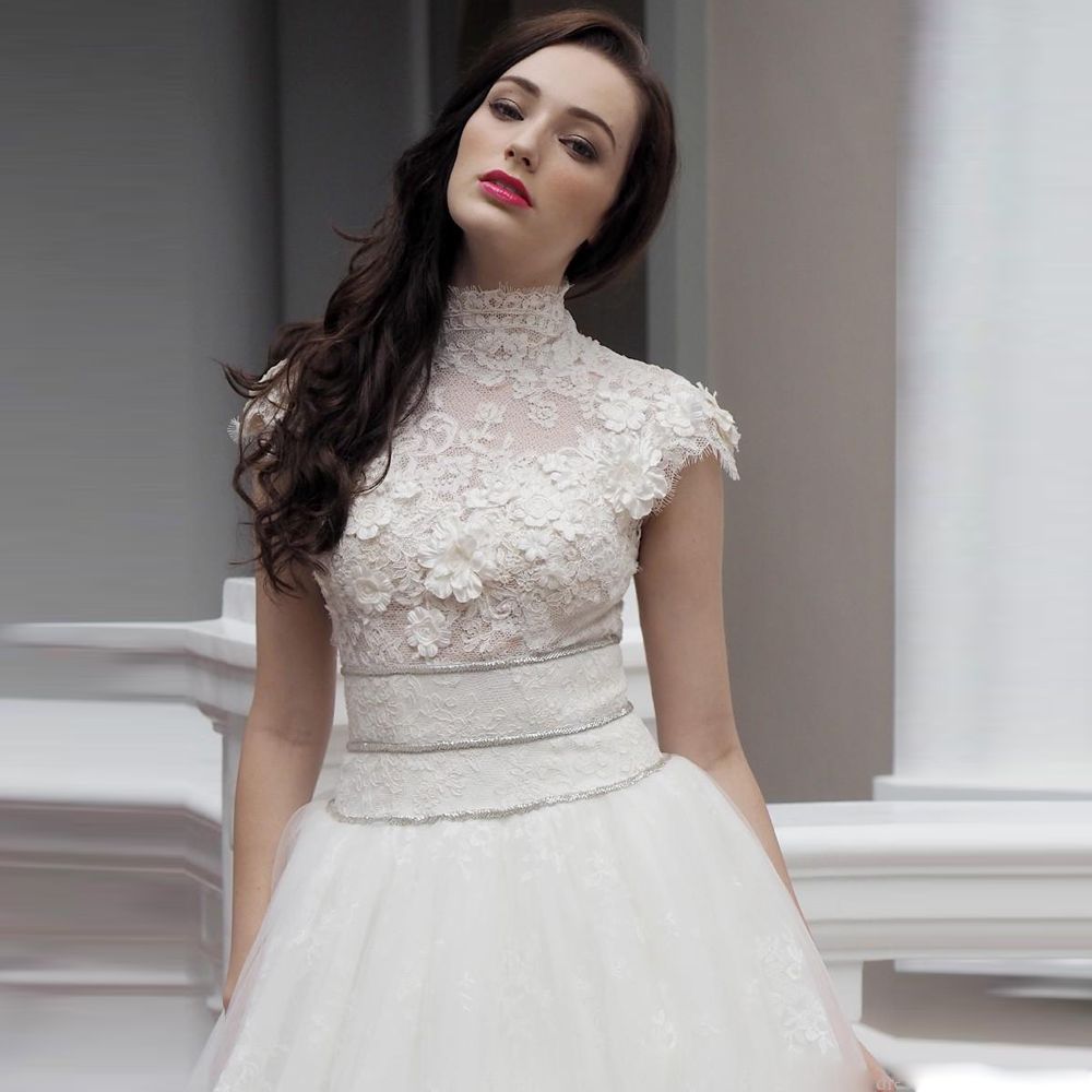 high neck short sleeve dress