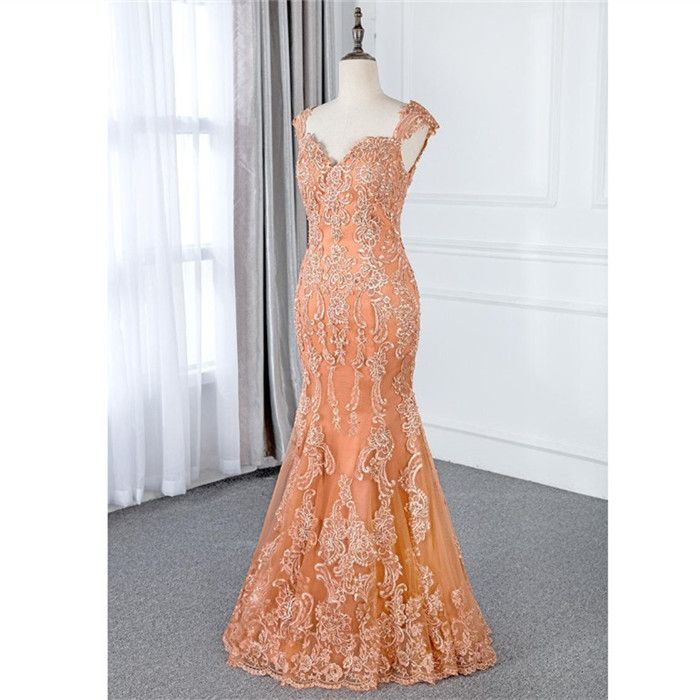 orange lace prom dress