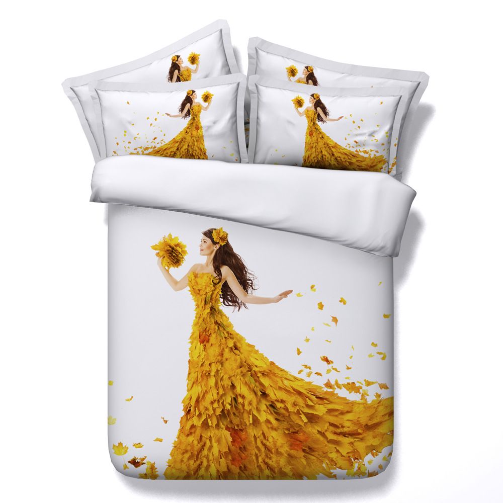 3d Romantic Maple Leaves Duvet Cover Bedding Sets Yellow