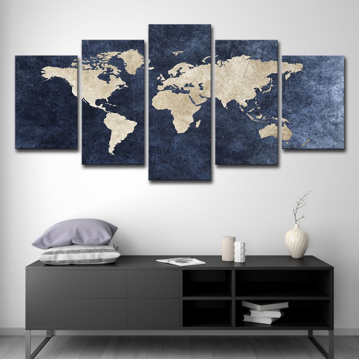 Acheter Moderne Peinture Abstraite Imprimer Toile Affiche Décor À La Maison  Mur Photos 5 Pièces Bleu Carte Du Monde Pour Salon Bureau Décor De 13,55 €  Du Print_art_canvas | DHgate.Com