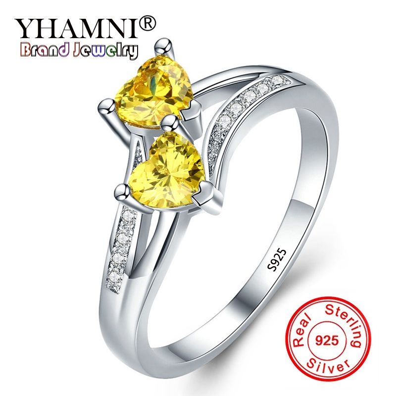 Fashion Sterling 925 Silver Ring with Yellow Cubic Zircon Wedding Jewelry Rings 