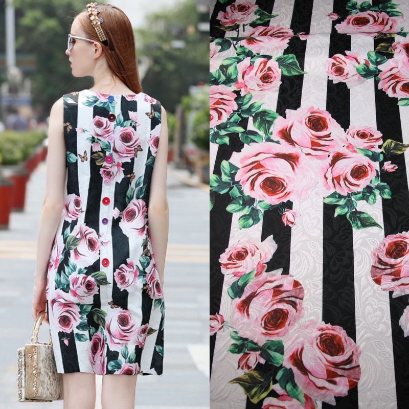 1 metro rosa rosa y rayas tela jacquard para mujer de poliéster costura falda tela