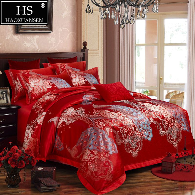 Home Textile Queen King Size Four Pieces Bedding Set Gift Box Red