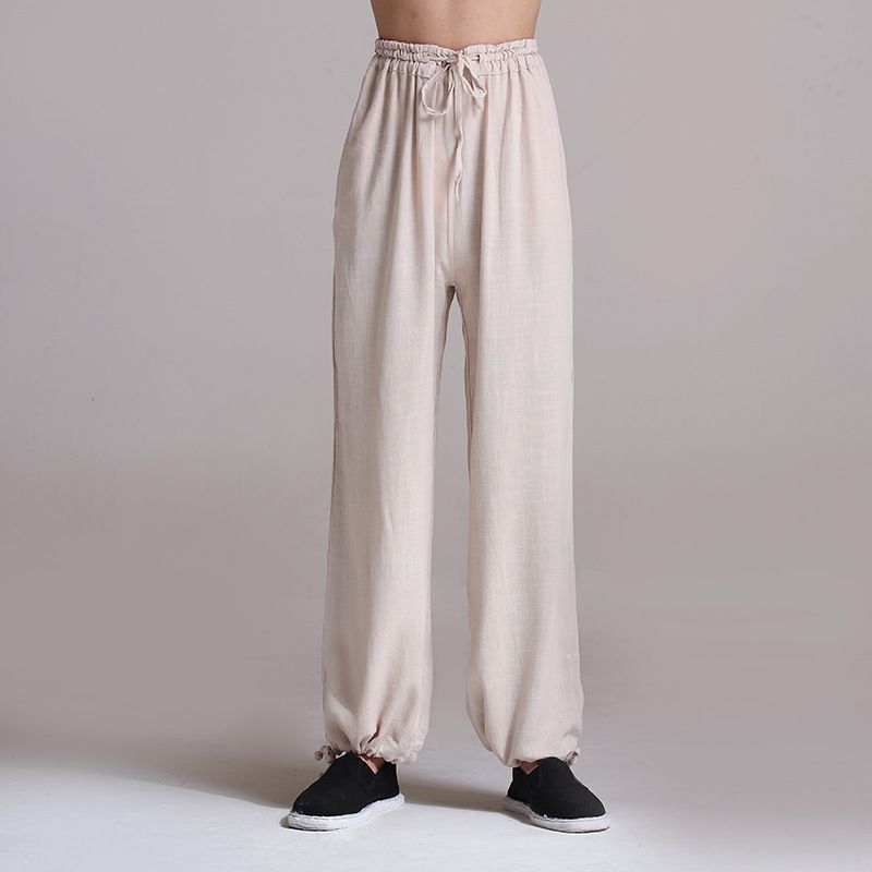 Fashion Mens Cotton Linen Chinese Style Casual Trousers Long Slim Skinny Pants