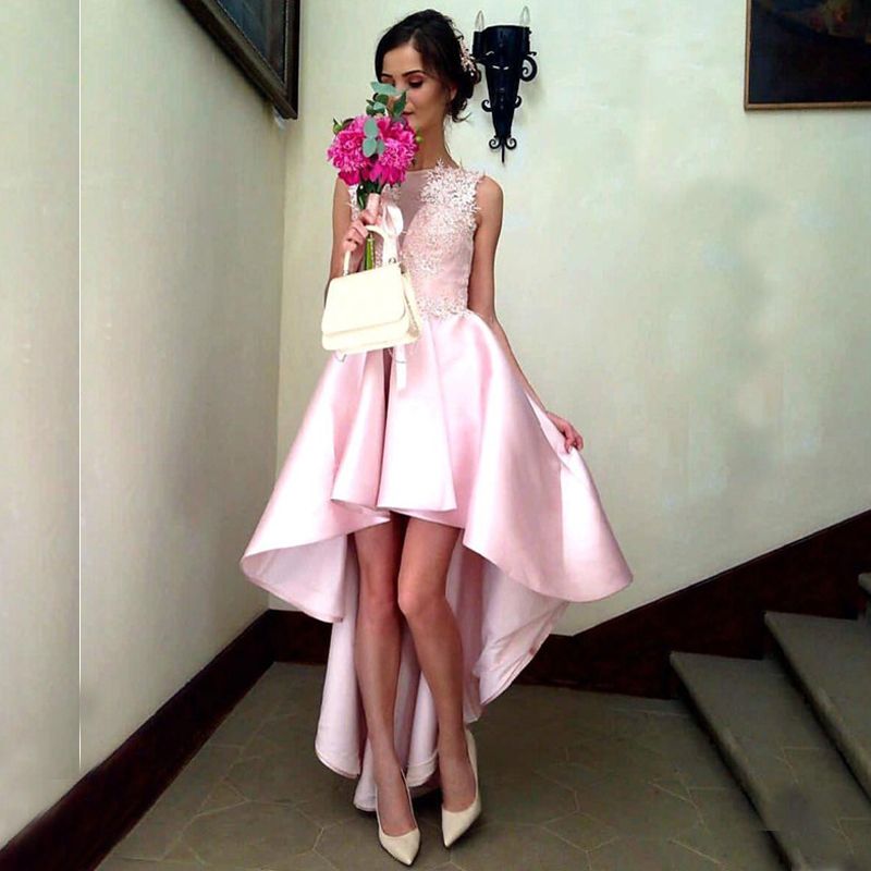 2019 High Low Prom Dresses Pink Short Front Long Back Evening