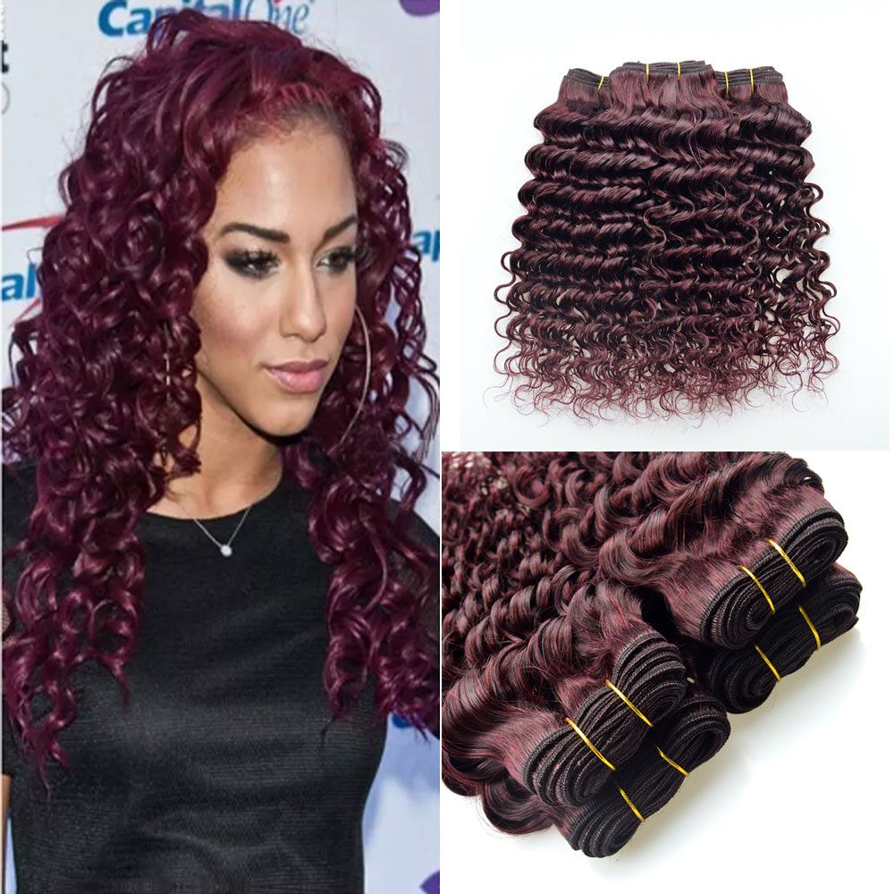 100 Malaysian Human Hair Burgundy Deep Wave Sew In Hair