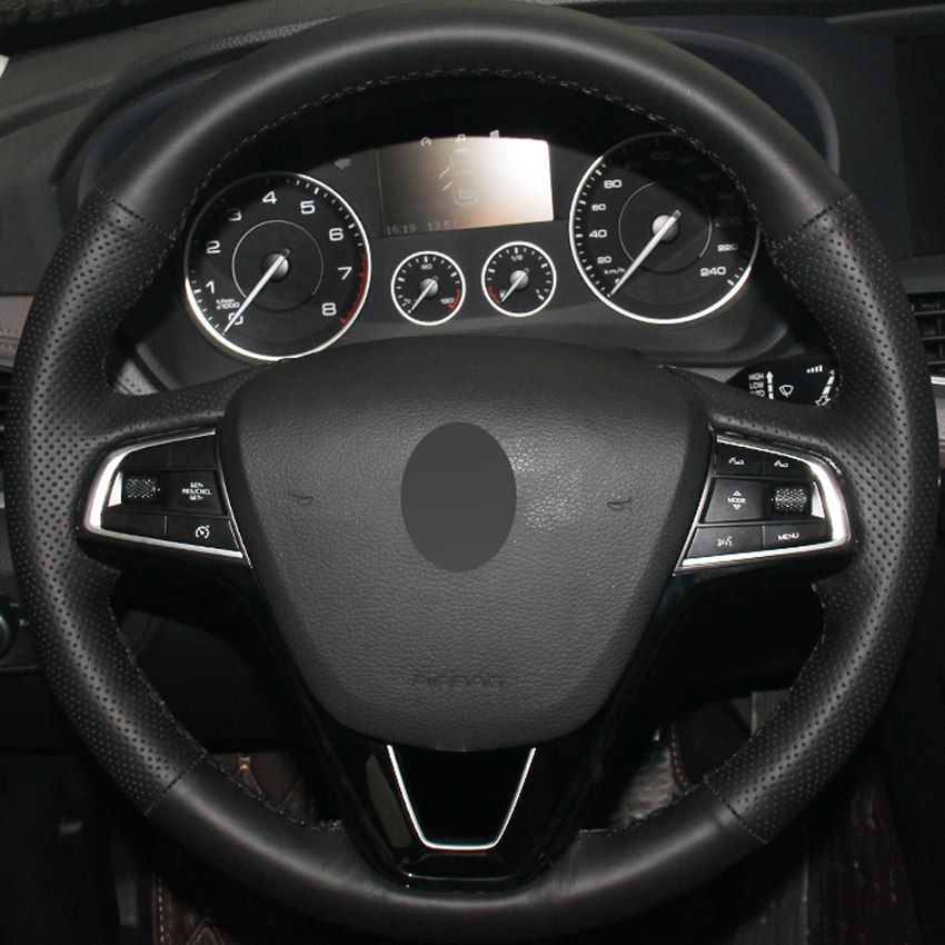 Black Leather Hand Stitched Car Steering Wheel Cover For 