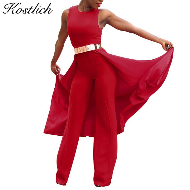 red long pants romper