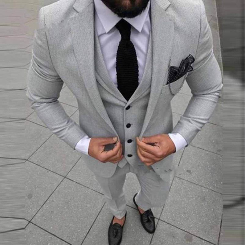 Acheter Gris Hommes Costumes Pour Costumes De Marié Mariage Smokings De Mariage Hommes Costume Homme Formel Costume Slim Fit Garçons Dhonneur Smoking