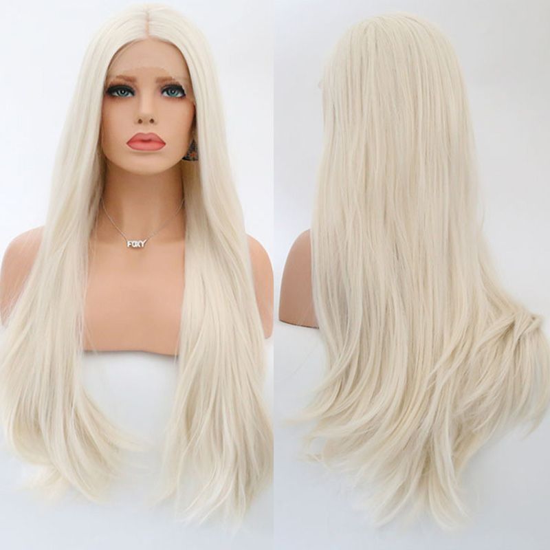 Long Light Blonde Natural Straight Heat Safe Synthetic Soft Bouncy