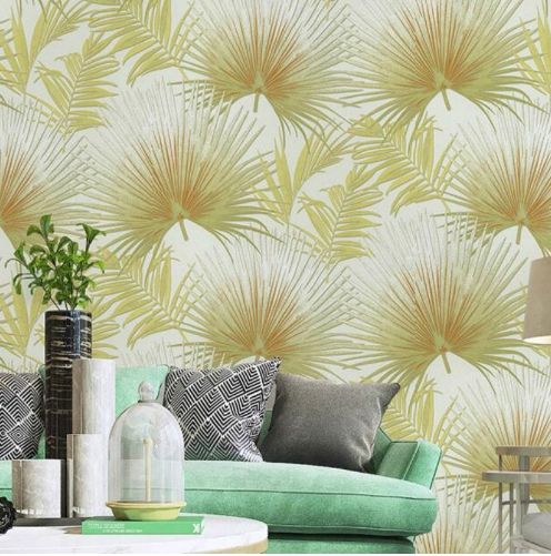 New Arrival Green Gold Silver Vintage Retro Vinyl Tropical Leaf
