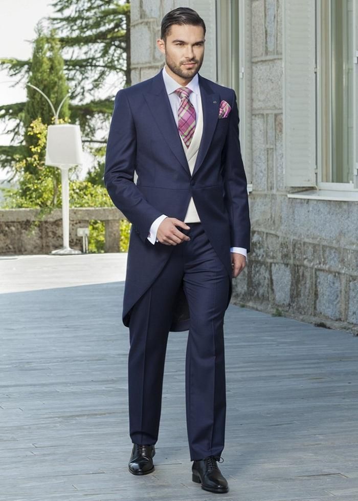 New Fashion Navy Blue Tailcoat Groom Tuxedos Morning Style Men Wedding ...