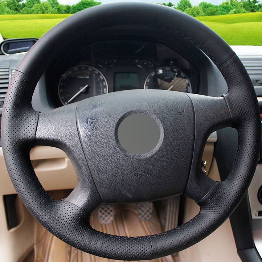 BEST QUALITY REAL LEATHER STEERING WHEEL COVER GREEN STITCH FOR SKODA FABIA  MK1 