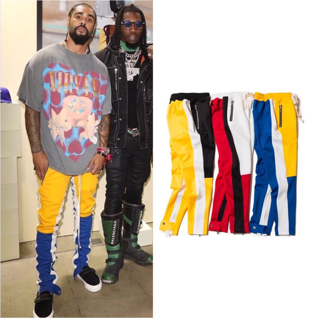 2019 Men Slim Fit Pants Spring Autumn Colors Contrast Patchwork Sports Jogger Pants FOG Fear Of God Zipper Trousers From Vogueapparel, $80.1