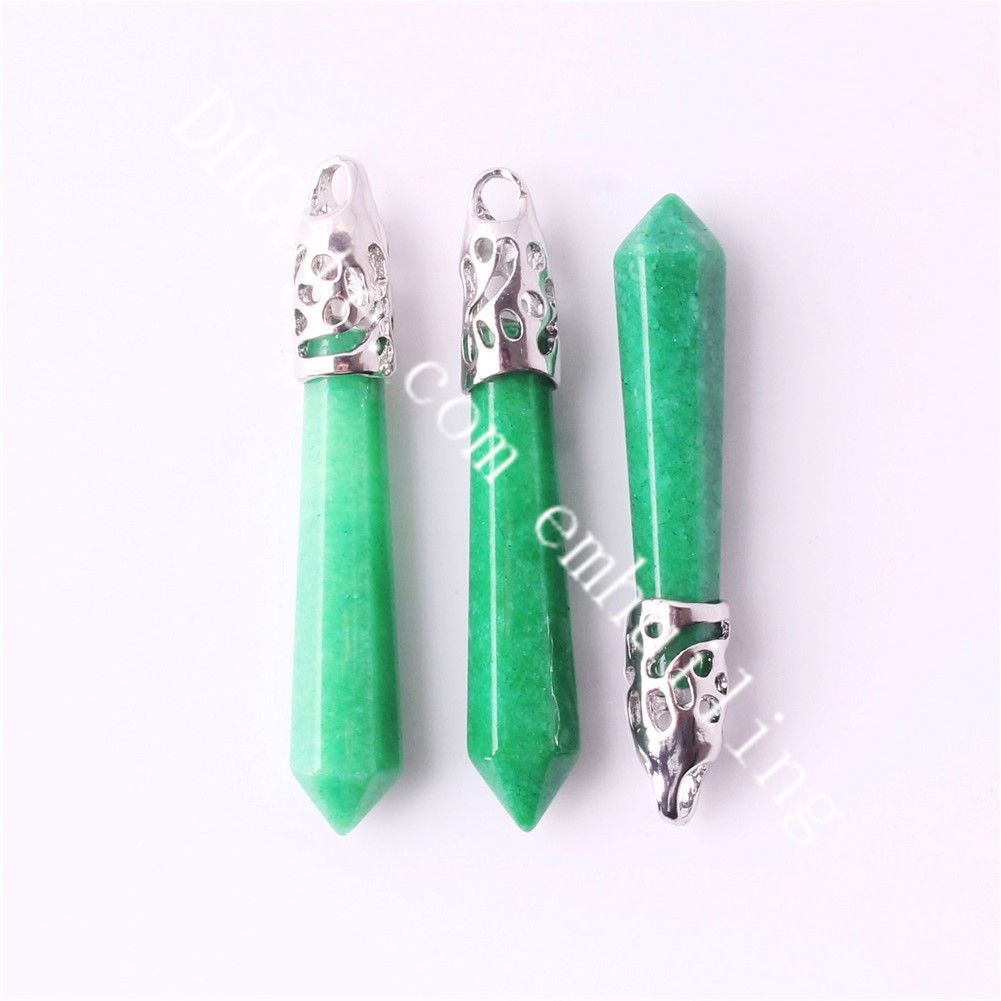 10PC Wholesale yellow jade Hexagonal Point Pendant Gemstone Jewelry Necklace