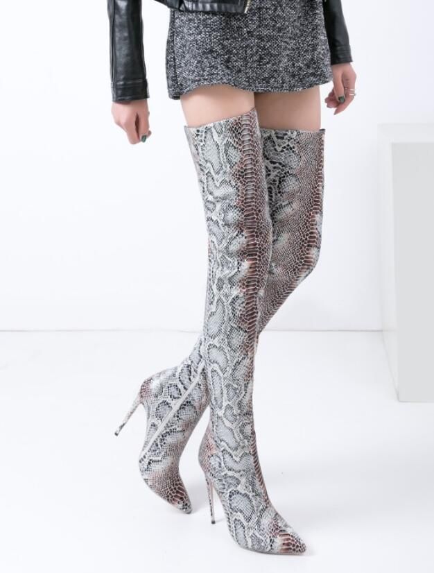 snakeskin thigh high heels