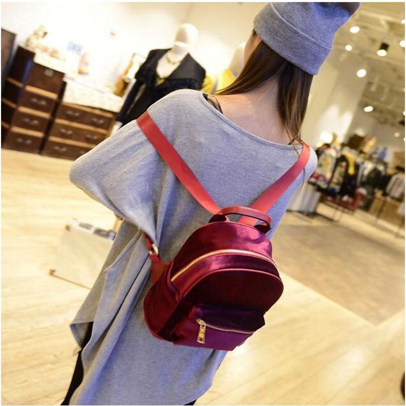 Mochilas MUJER 2018 Mochila terciopelo de alta calidad Casual Pequeña cremallera Patchwork Designer