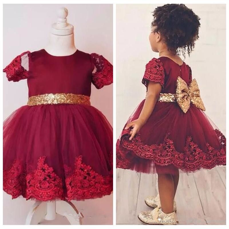 gold and burgundy flower girl dresses