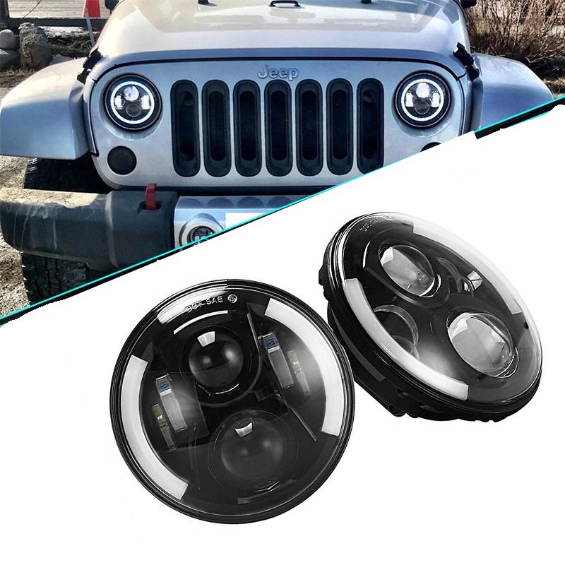 LED Projector Headlight 7"60W Halo DRL Angel Eyes Fit For Jeep Wrangler JK TJ 1*