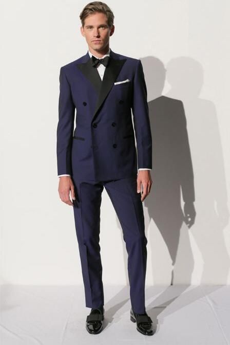 Acquista Abito Uomo Blu Navy Su Misura Abito Doppiopetto Smoking