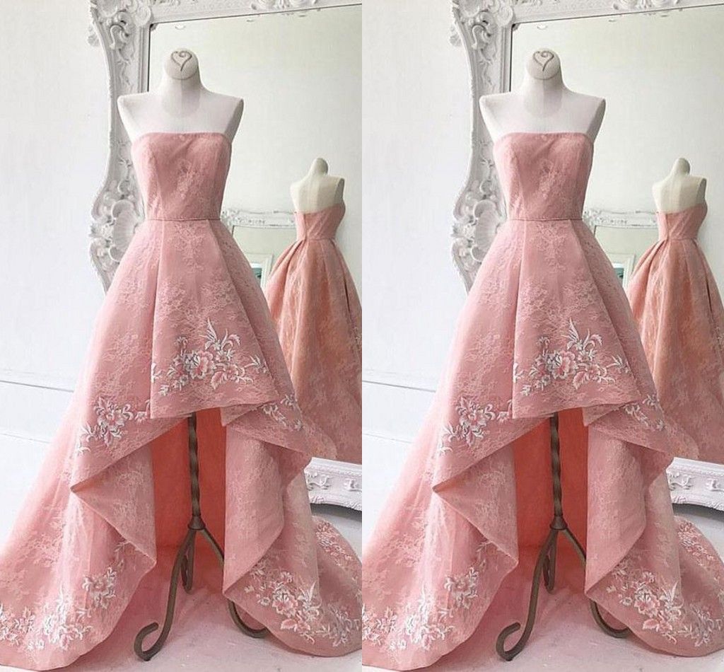 pink embroidered prom dress