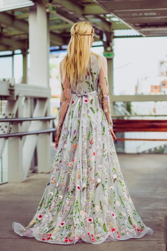 Floral Embroidery Prom Dresses Long 