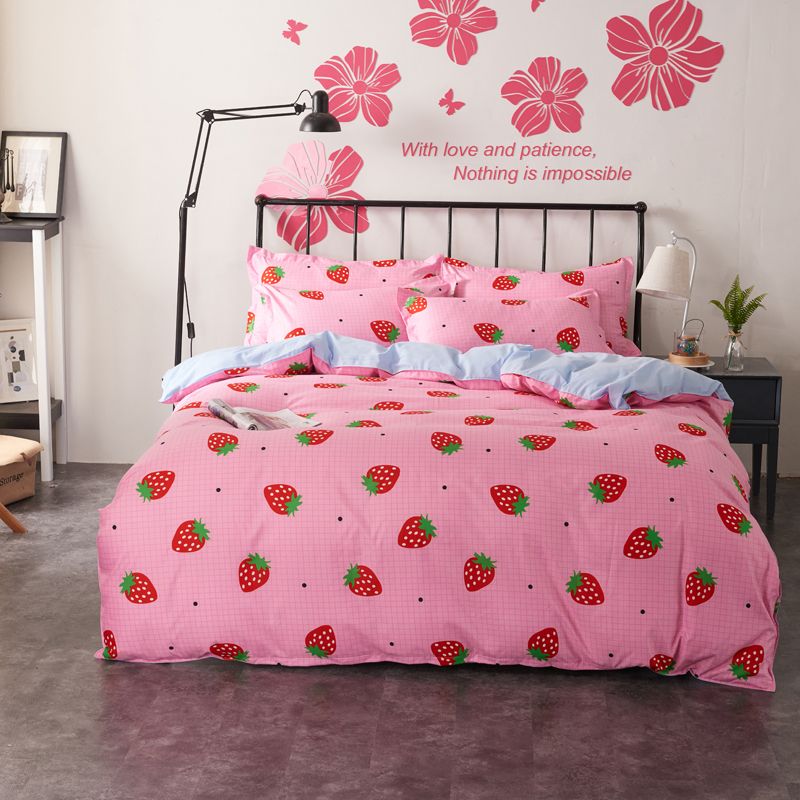 Girls Princess Bedding Sets Duvet Covers Set Pink Strawberry Plaid