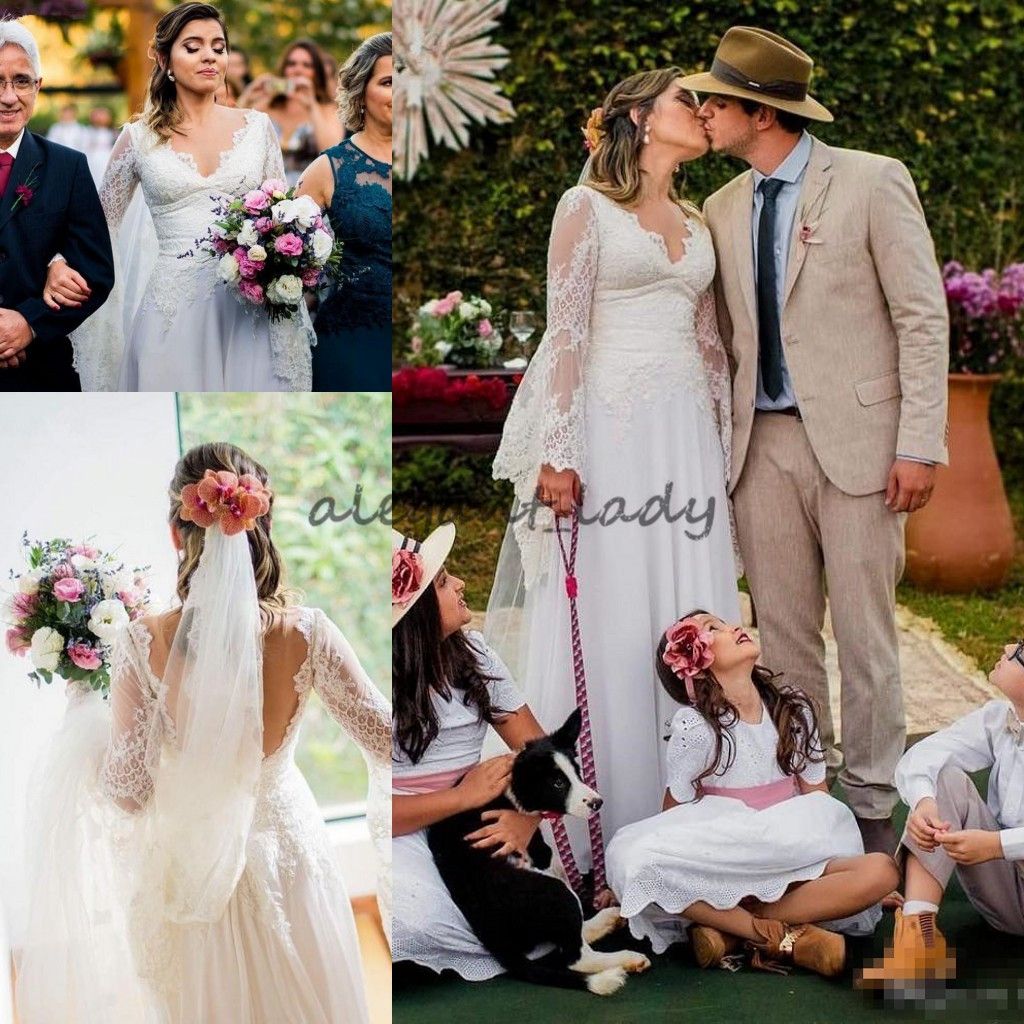 Discount Country Style Wedding Dresses With Bell Long Sleeve 2018