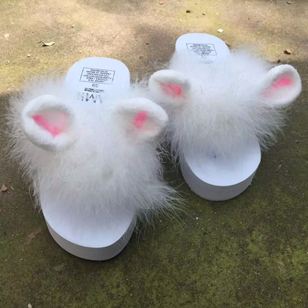 white fur flip flops