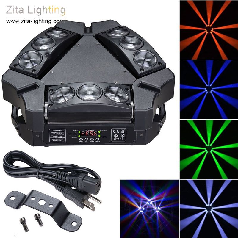 4 Unids lote Zita iluminación Araña Luces Cabeza Móvil Triángulo Giratorio 9 Ojos 9X12 W