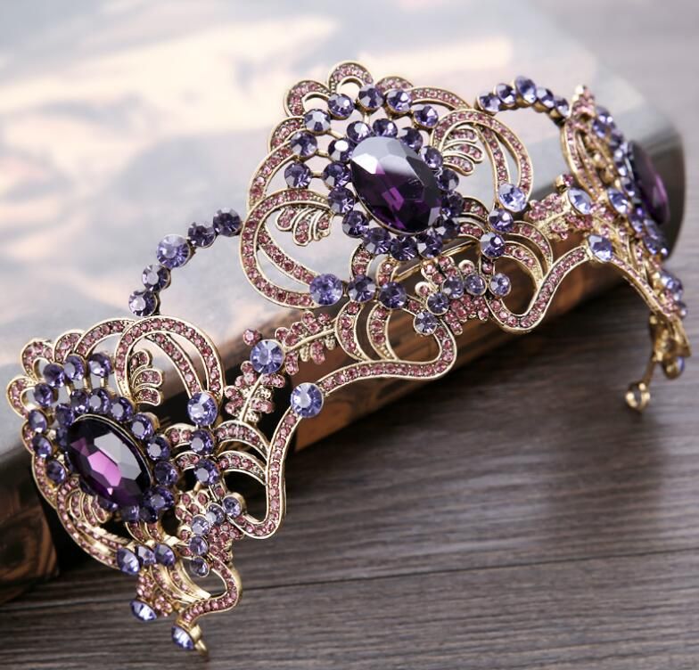 Wholesale Fashion Luxury Wedding Crowns Beading Purple Crystal