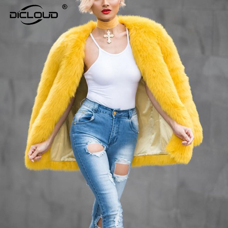 yellow fake fur coat