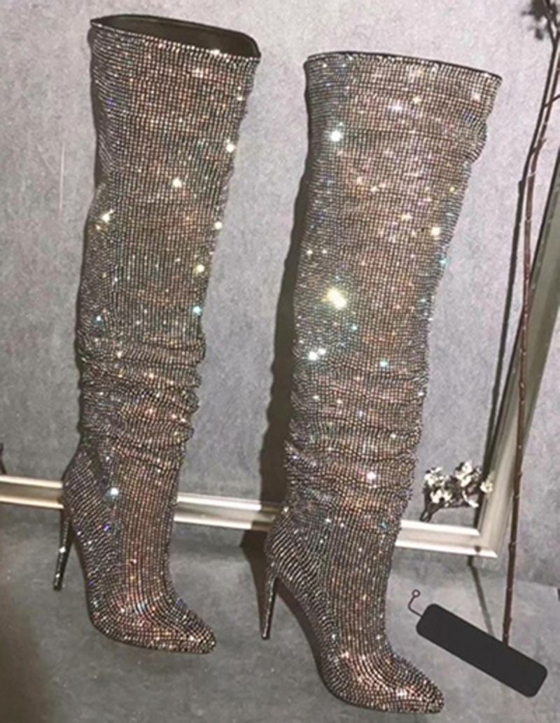 thigh high boots with rhinestones