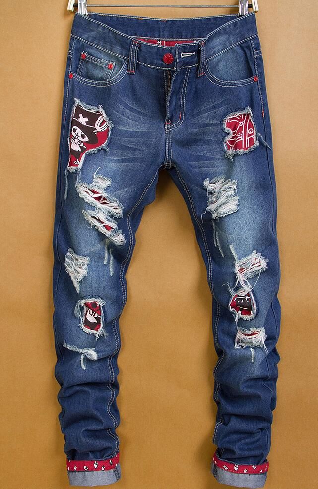 Compra 2018 Europa Y Estados Unidos Nueva Personalidad Hombre Marea Hombre  Agujero Pantalones Vaqueros Impresión Blanco Desgastado Viejos Gatos Usados  \u200b\u200blavados Pantalones Rectos Hombres Barato | Entrega Rápida Y Calidad |  Es.Dhgate