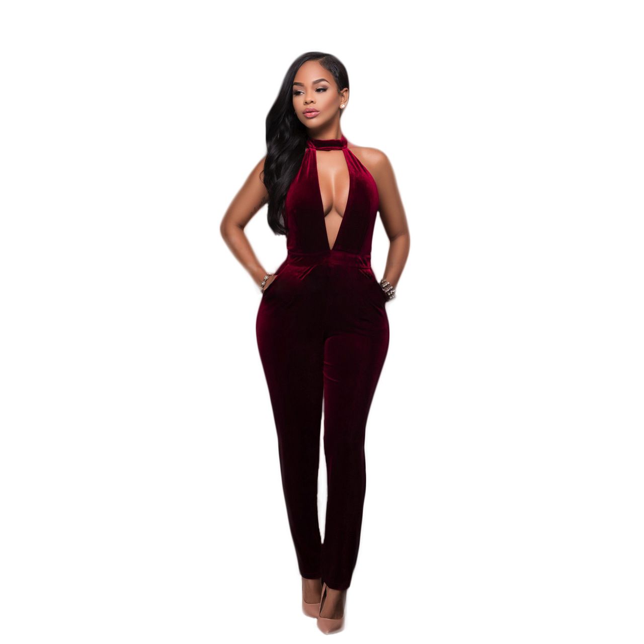 sleeveless velvet jumpsuit