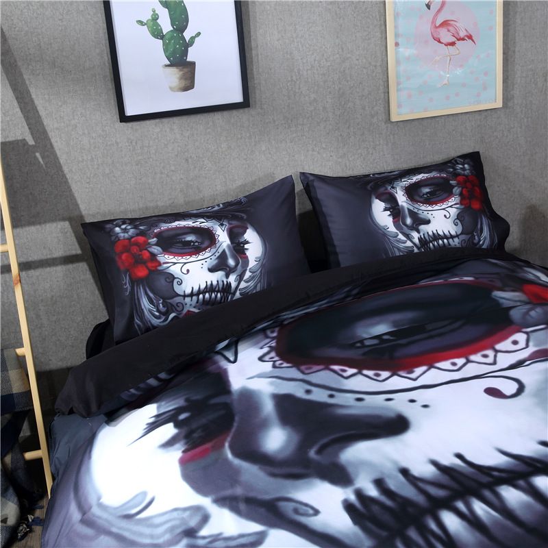 3d Zombie Skull Black Bedding Set Halloween Costume Party Duvet