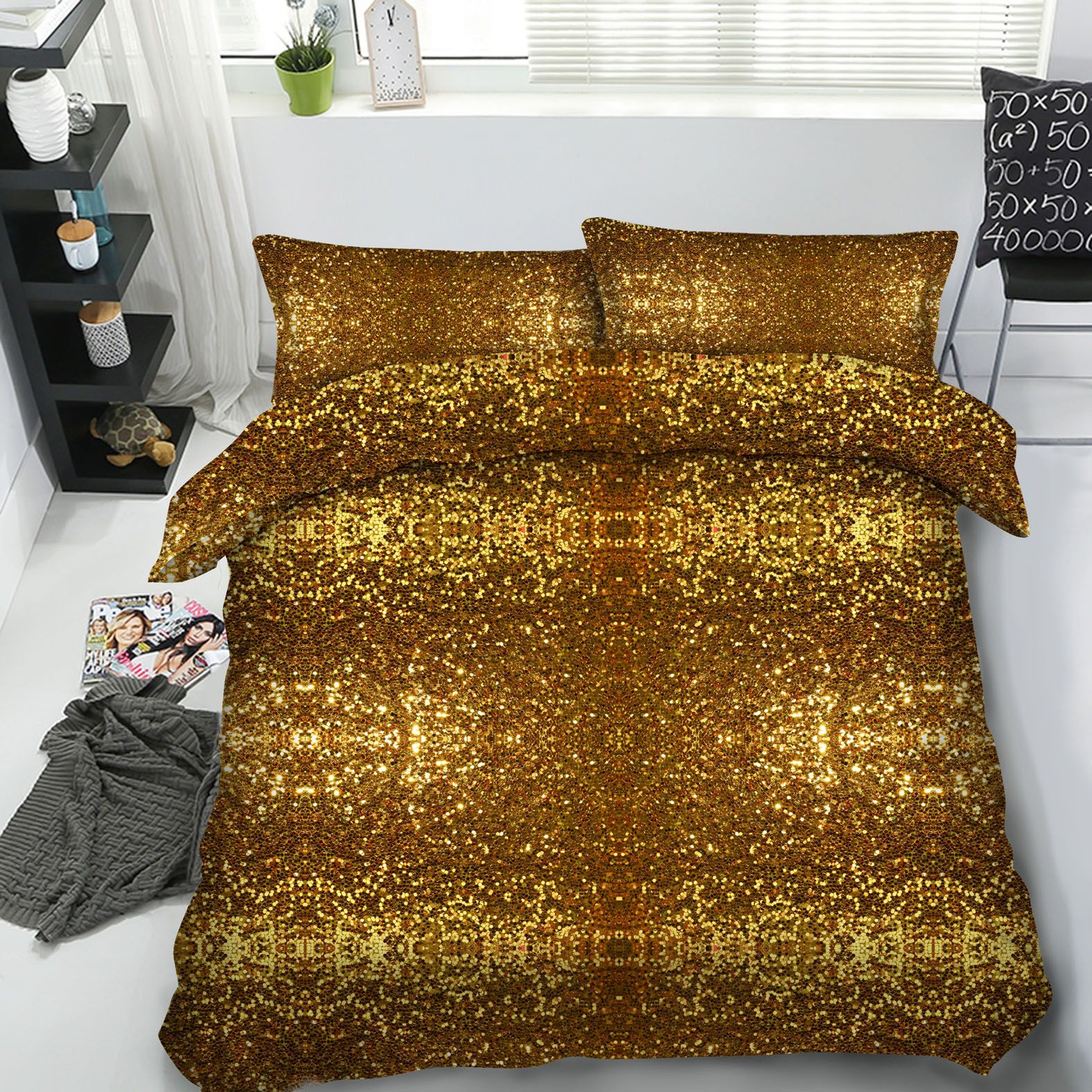 3d Printed Golden Color Bedding Set Twin Full Queen King Size