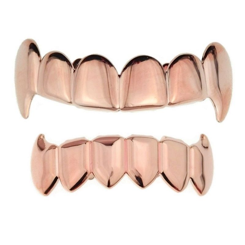 Silver Jasnyfall FRjasnyfall Électroplate Cuivre 6 Placage Brillant Grillz Dents Hip Hop Dents Haut Et Bas Dents Dents Grill pour Noël Halloween 