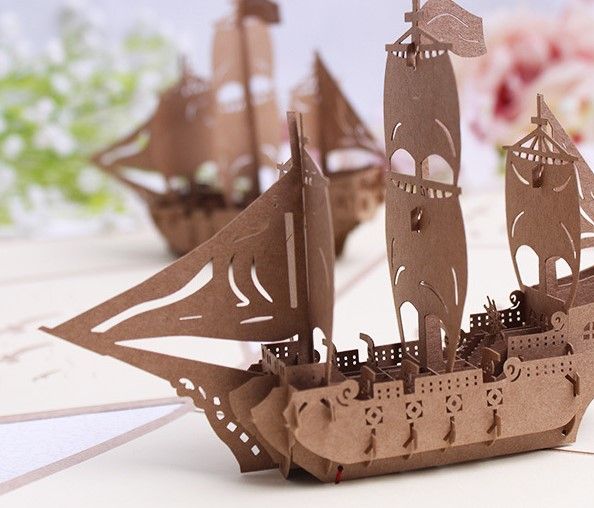 Mayanyan Creative 3D Three-Dimensional Handmade Paper Carving Business Blessing Card Sailing Holiday Greeting Card Smooth Gift 10 Photos
