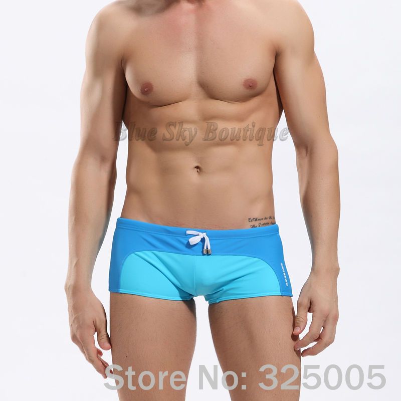 Sexy Mens Patchwork Swimwear Sky Blue 