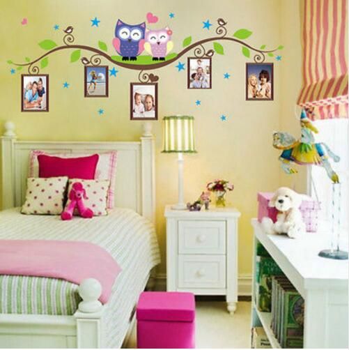 ZOOYOO Carino gufi sull albero cornice portafoto decalcomania da parete per bambini camera da letto/soggiorno decorazione 