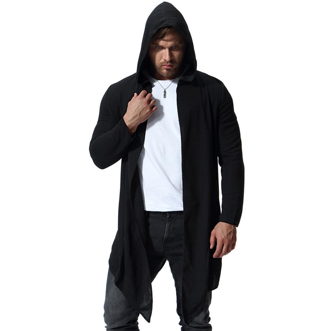 Mens Cotton blend Hooded Long Gothic Trench Coats Jackets Outwear Punk Black 